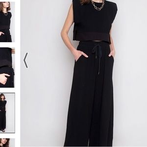 Linen Padded Shoulder Jogger Set in Black by Frankie Shop